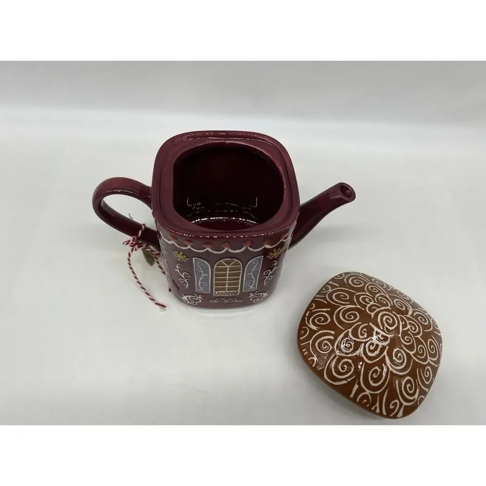 Anthropologie Ginger Ceramic Stoneware Teapot , Creamer and Sugar Bowl Set